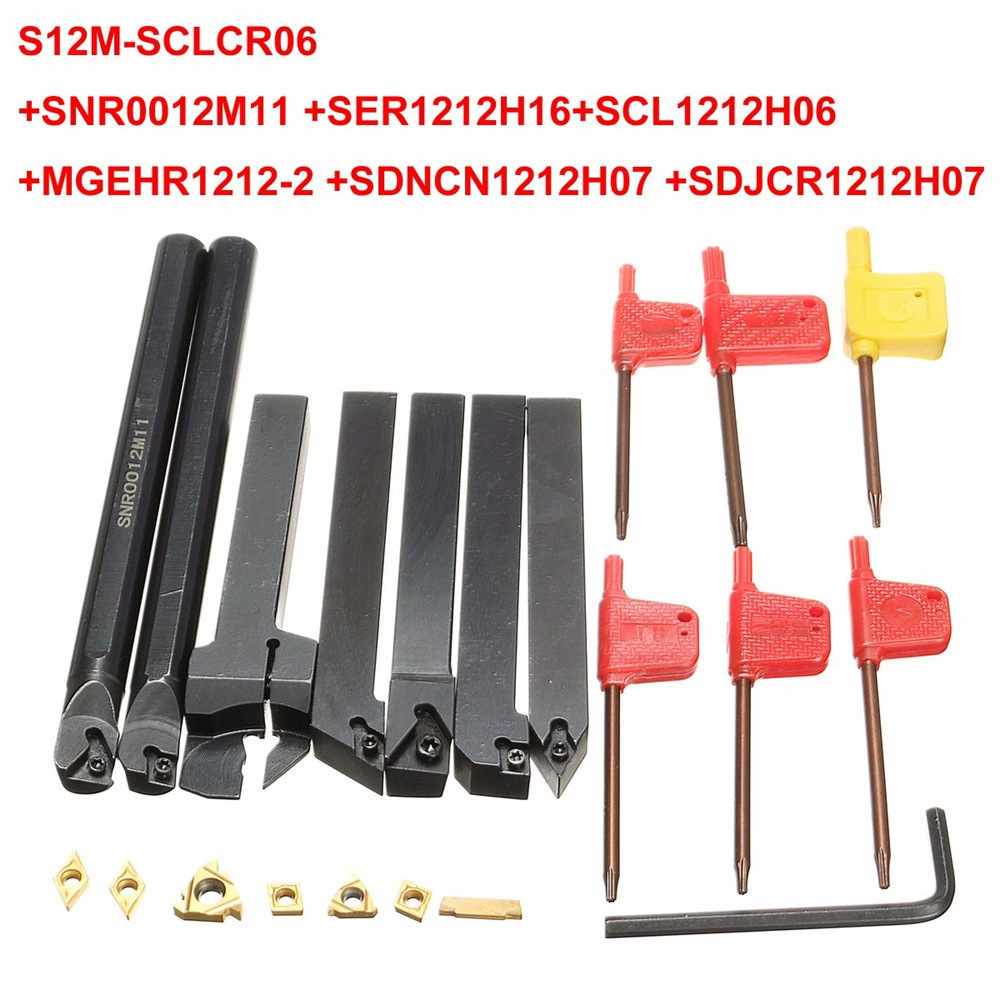 A 7-piece 12mm turning tool set, including 7 T8 Red Flag wrenches and 7 golden blades full figure