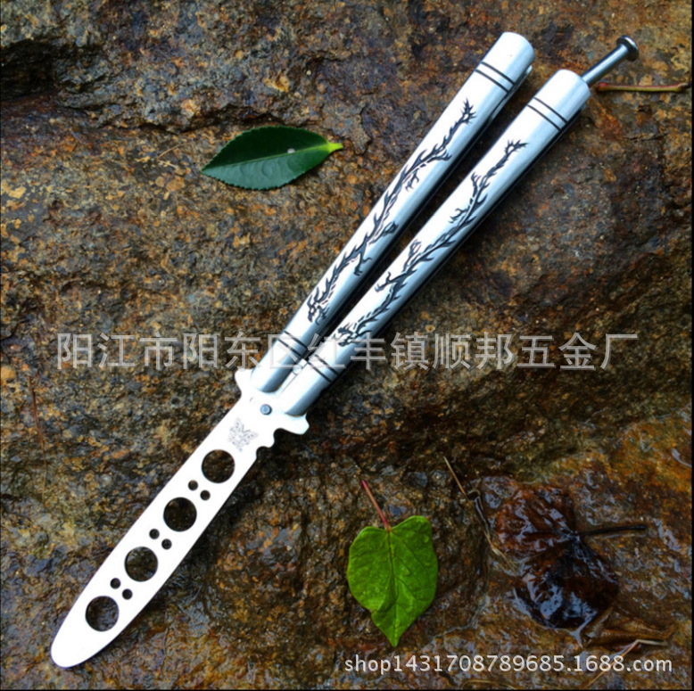 The new American double-dragon pattern butterfly knife practice knife, butterfly swinging comb training tool, multi-functional tool knife Specification drawing