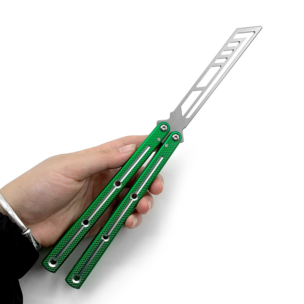SF Suifeng Sea Monster T-head Butterfly Knife, unedged bright groove practice training knife, folding swing hand fancy knife, comb knife Specification drawing