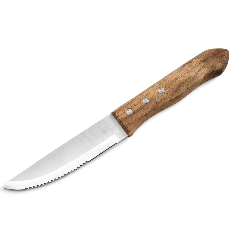 Manufacturer's stainless steel steak knife, acignon wooden-handled serrated knife, Western-style steak knife, household kitchen knives Item Picture