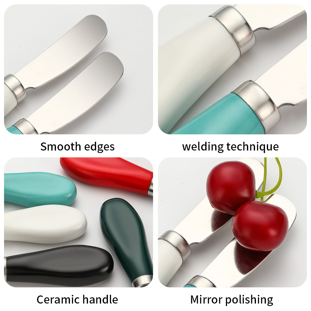 Cross-border 430 stainless steel ceramic handle butter knife, cheese knife, cheese knife, mini butter knife, cream knife, cheese knife Specification drawing