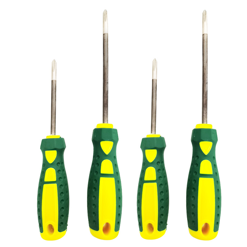 【 Factory 】 4-inch, 5-inch, 6-inch, 6mm green and yellow dual-color rubber-coated anti-slip gun, black chrome vanadium steel knife handle, screwdriver, screwdriver Item Picture