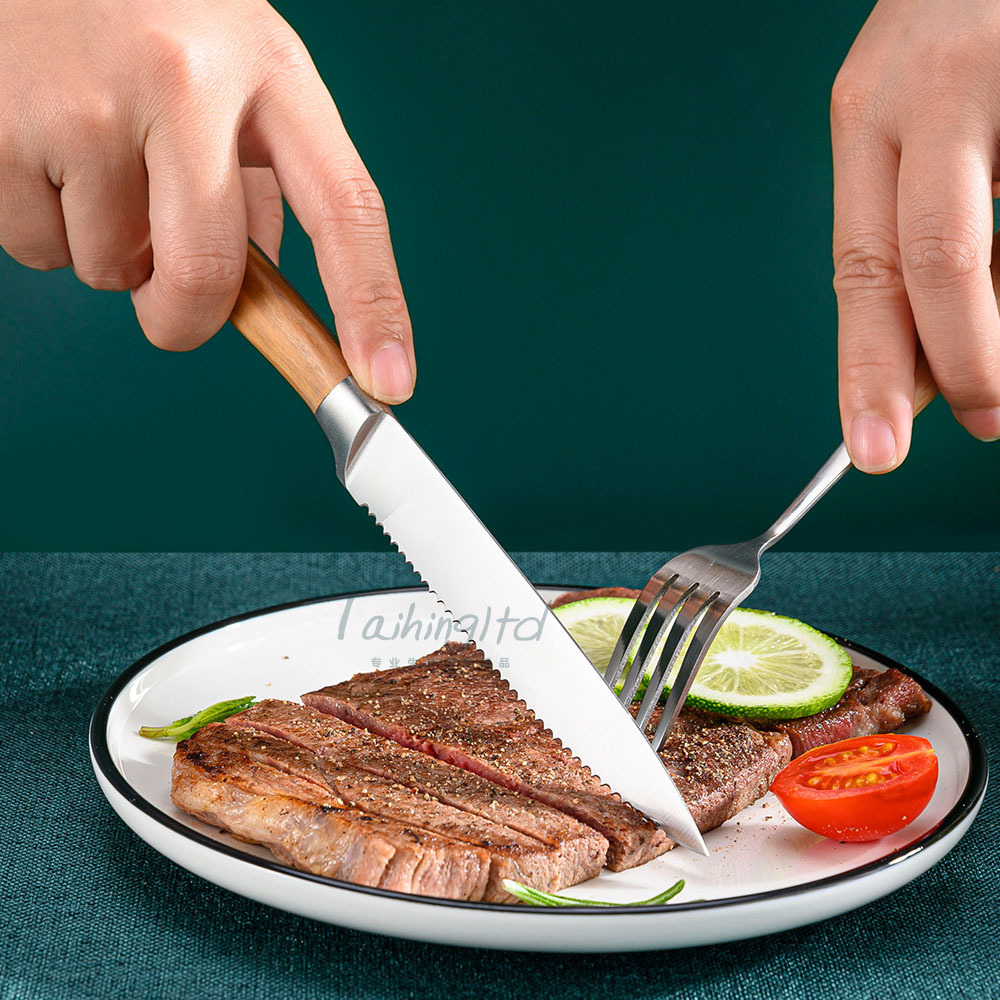 New six-piece set: Olive Wood Steak knife, 420J2 stainless steel Western dining knife Specification drawing