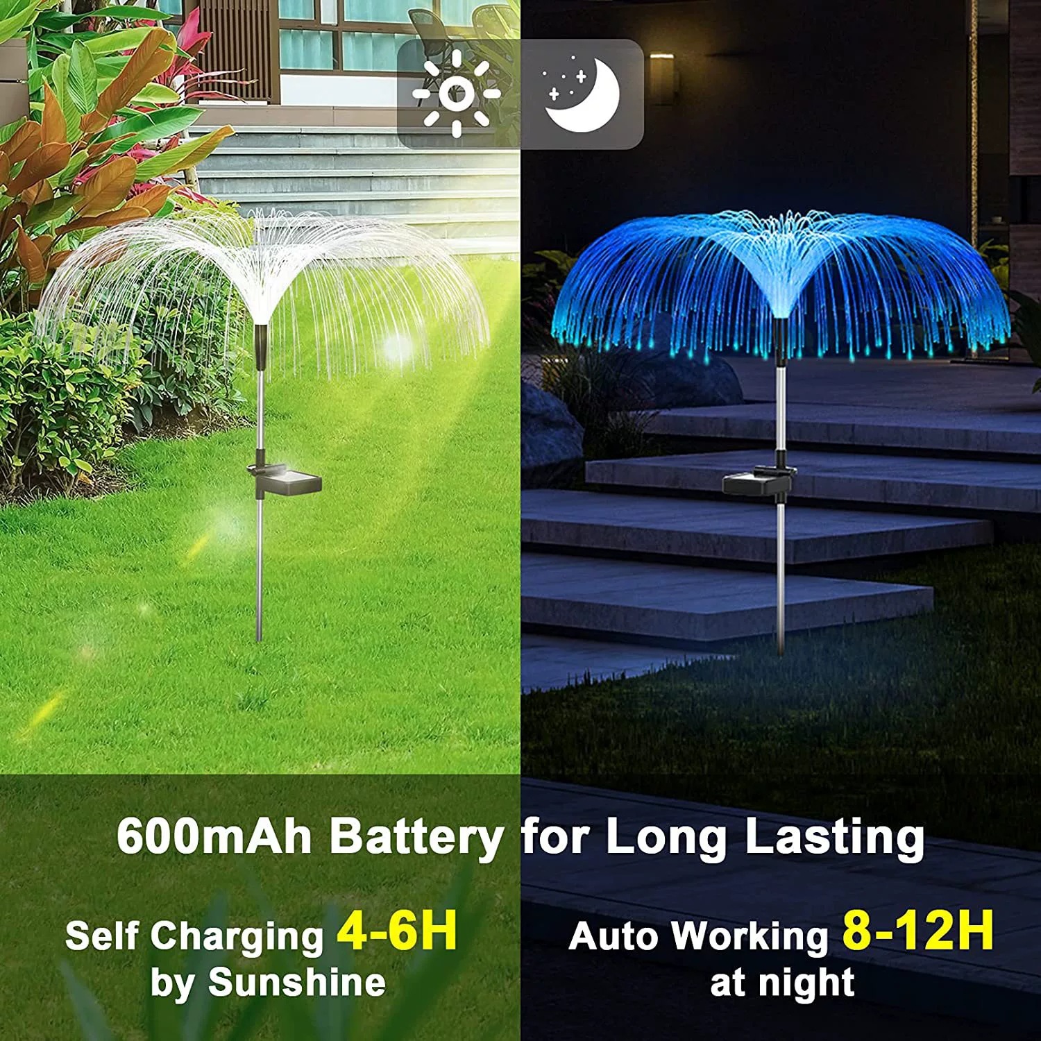 Outdoor solar lanterns, simulated jellyfish fireworks, landscape lights, courtyard decoration, lawn ground insert lights, LED ambient lights Specification drawing