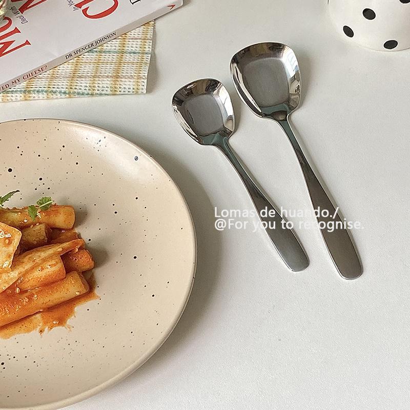 Korean-style household Western-style rice spoon, dessert ice cream spoon, high appearance level, stainless steel spoon, yogurt oat spoon, square head details Picture