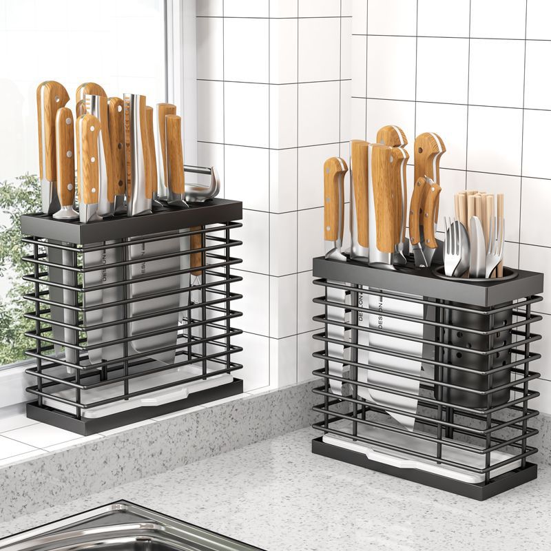 New kitchen multi-functional storage rack with integrated knife holder and chopstick cage, no need for drilling Specification drawing