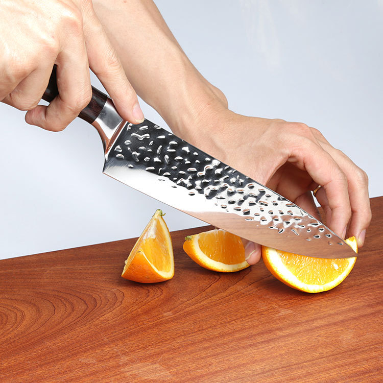 Colorful wooden handle chef's knife, hand-forged hammer-patterned knife, cooking knife, fruit knife, sushi, sashimi, sashimi slicing kitchen knife Specification drawing