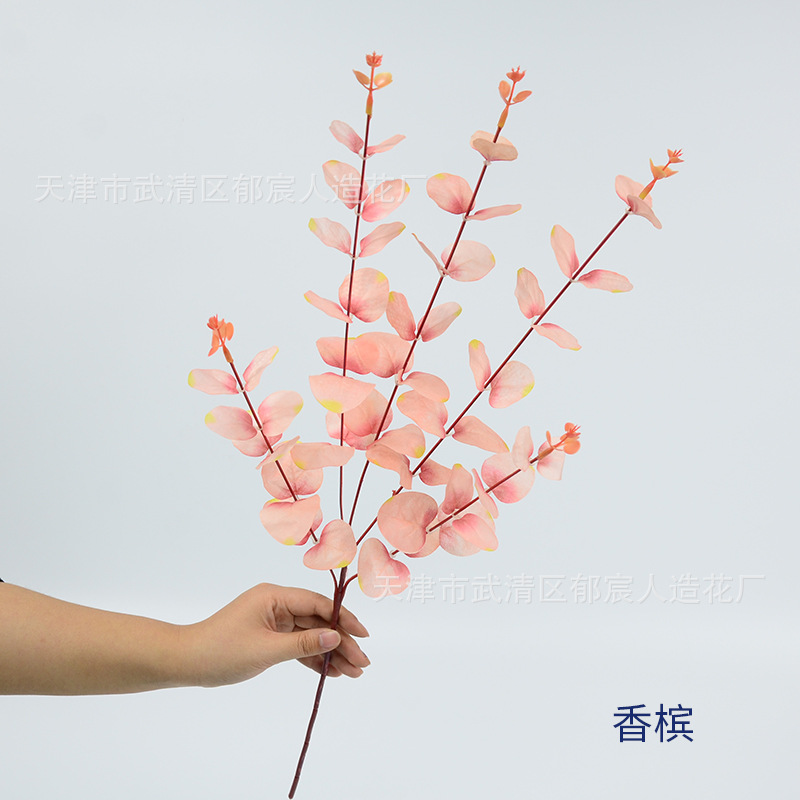 绢布5叉尤加利，单枝仿真尤加利，绿植软装搭配，庭院景观造型，花环插花 ，室内装饰，植物造景，商场布景婚庆装饰花详情图6