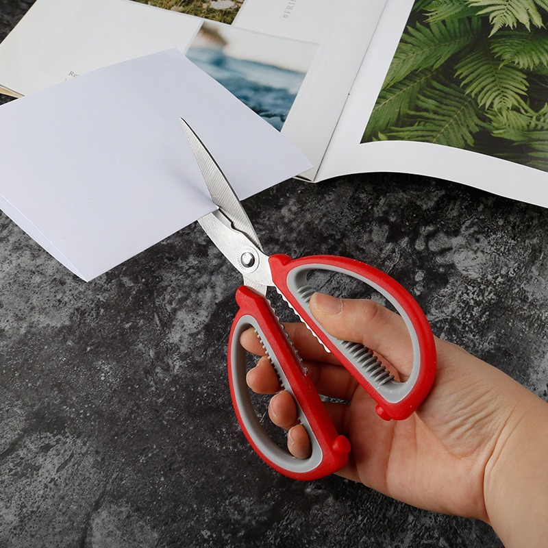 08A Multi-functional household scissors, stainless steel kitchen scissors, large two-color plastic handle tailor scissors, student office scissors details Picture