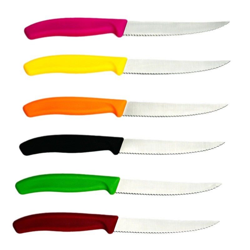 Cross-border bestseller kitchen household steak knife Plastic handle stainless steel steak round head pointed head fruit steak knife in stock Item Picture