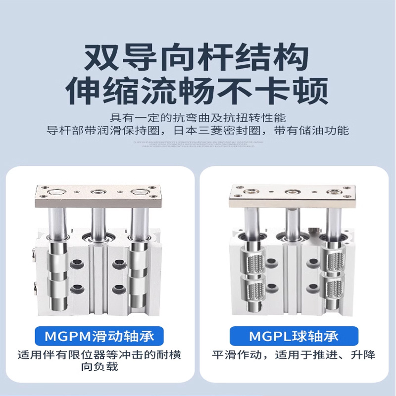 Three axis rod cylinder MGPM12/16/20/25/32/40/50/63/80/100 pneumatic guide cylinder Specification drawing
