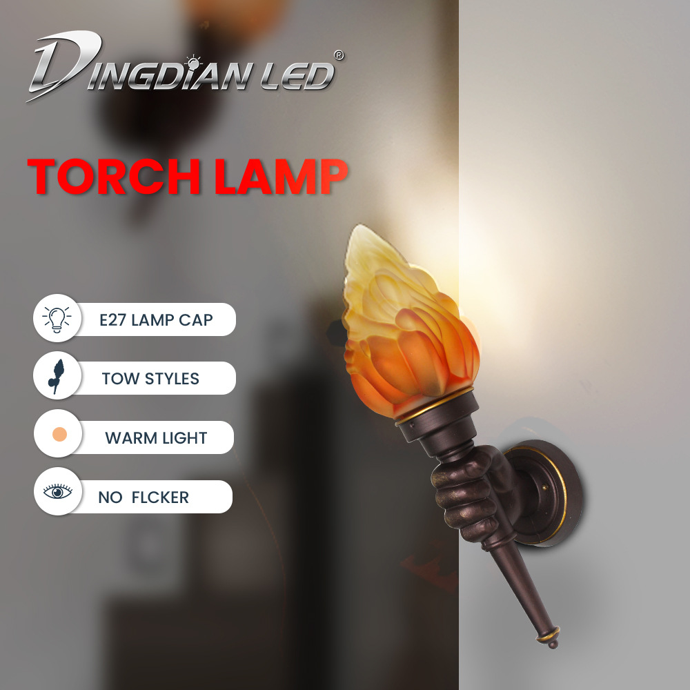 Outdoor fence torch lamps, courtyard wall lamps, indoor coffee and restaurant decorative hand wall lamps, creative retro torch lamps full figure