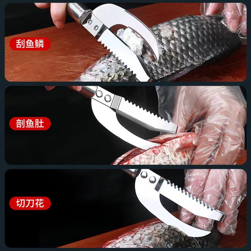 Stainless steel fish scale scraper and fish knife two-in-one household fish belly knife kitchen tool, a perfect tool for killing fish belly, removing scales and breaking the belly Application Scenario