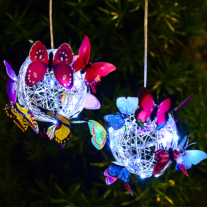 Solar-powered tree hanging butterfly ball chandelier, outdoor garden and courtyard decorative landscape light, luminous butterfly tree hanging light, cross-border details Picture