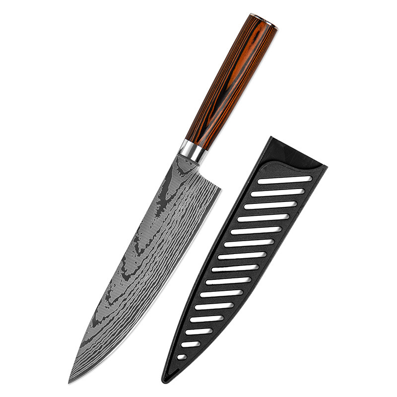 A new 6-piece set of 5CR15 stainless steel laser Damascus Japanese knife, chef knife and meat knife is now available in stock Application Scenario