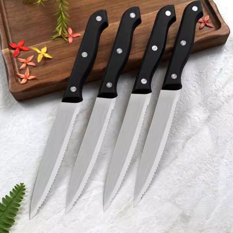 Thickened steak knife, bread knife, stainless steel Western-style knife, lemon knife, frosted handle, serrated knife, steak and pork chop details Picture