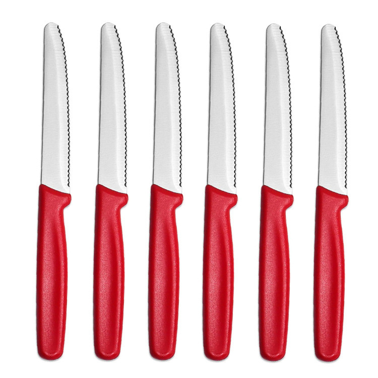 Wholesale steak knife PP with hanging, round handle, toothed Western food knife, restaurant and hotel steak knife, bread serrated toast knife Item Picture