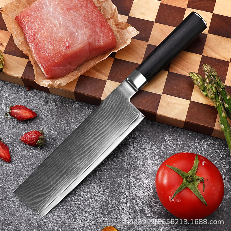 Cross-border stock 67-layer Damascus steel Japanese color wood small kitchen knife, household chef knife, professional kitchen meat slicer Application Scenario