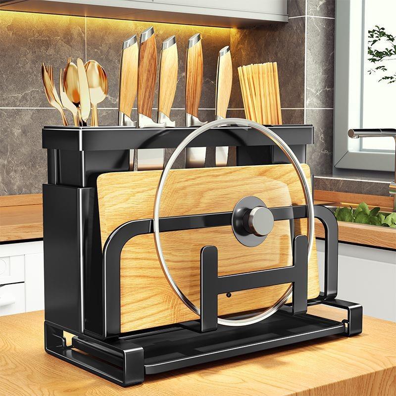 Thickened knife rack, kitchen storage rack, wall-mounted multi-functional knife, cutting board, pot lid, chopstick cage storage integrated rack Specification drawing