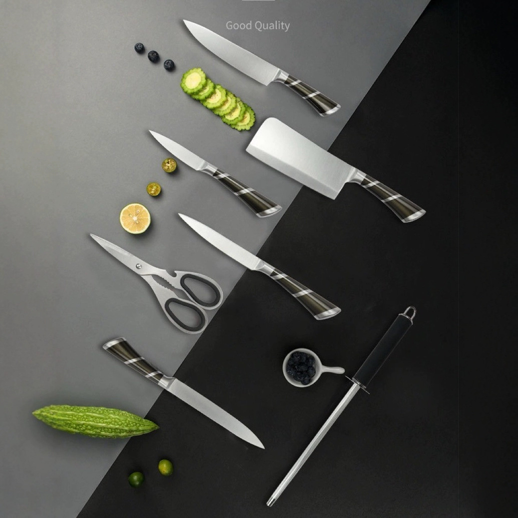 All-steel 8-piece kitchen knife set, all-stainless steel 8-piece knife set, Yangjiang kitchen bone-cutting knife and meat slicing knife in stock Application Scenario