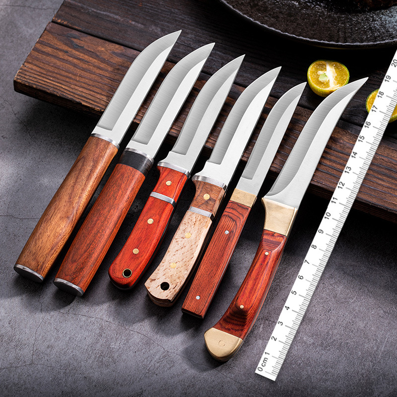 Mongolian knife, copper-headed hand-handled meat knife, household fruit knife, wooden-handled table knife, outdoor portable meat knife wholesale full figure