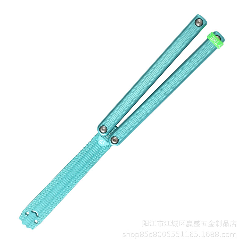 Yapi Workshop Glossy aluminum squid Butterfly Knife, 7 series Aluminum Practice blade, Training knife, Folding knife, swinging knife, smiling face Item Picture