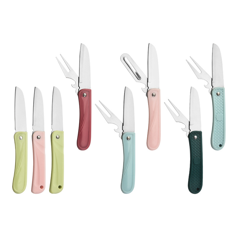 Portable folding fruit knife, peeler, household multi-functional kitchen auxiliary food knife, stainless steel fruit and vegetable farmer knife full figure