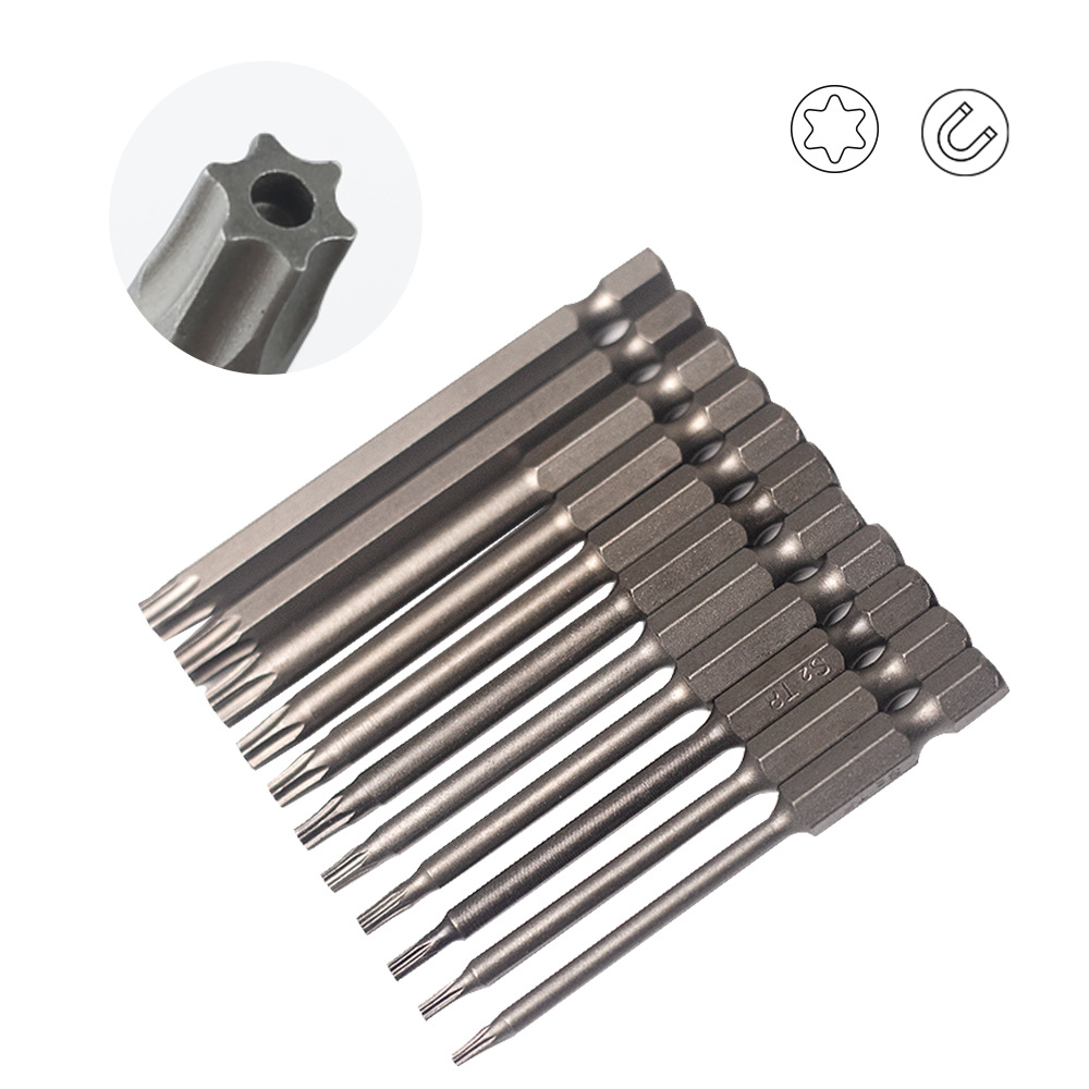 1/4 hexagonal handle hollow plum blossom extended S2 screwdriver head hexagonal handle screwdriver head screwdriver taper set 50-75-100mm full figure