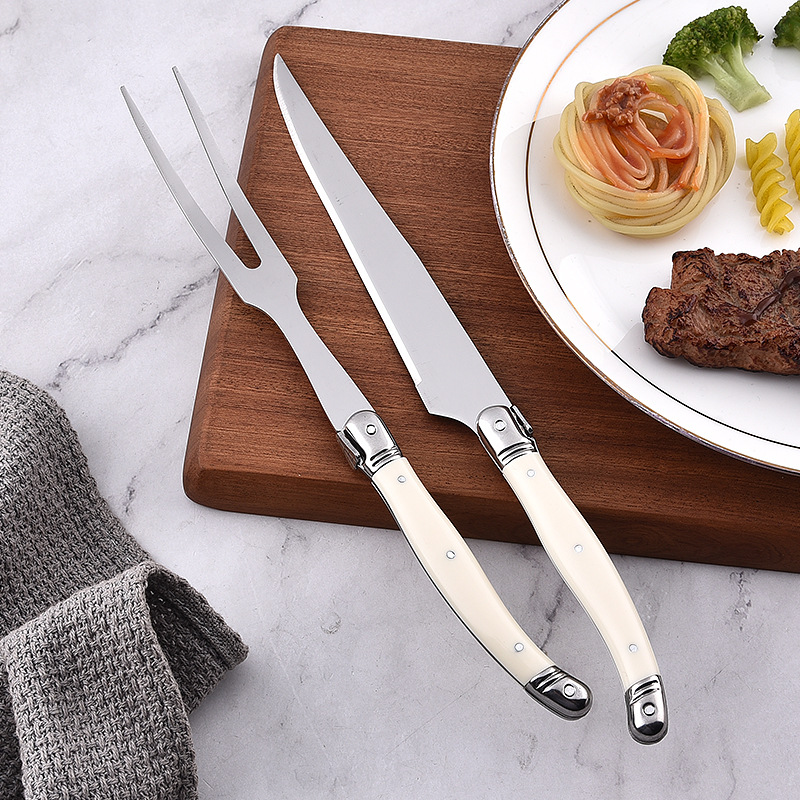Cross-border stainless steel knife and fork, off-white ABS handle, meat separation salad knife and fork tableware, steak and barbecue knife and fork tools full figure