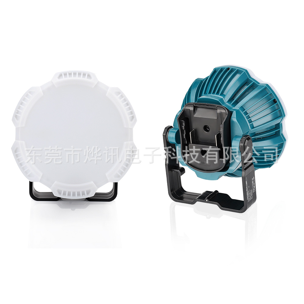 The 24W-001 outdoor lighting fixture is suitable for Makita, Bosch, Devi, Artisan, and Bosch 18V lithium batteries Specification drawing