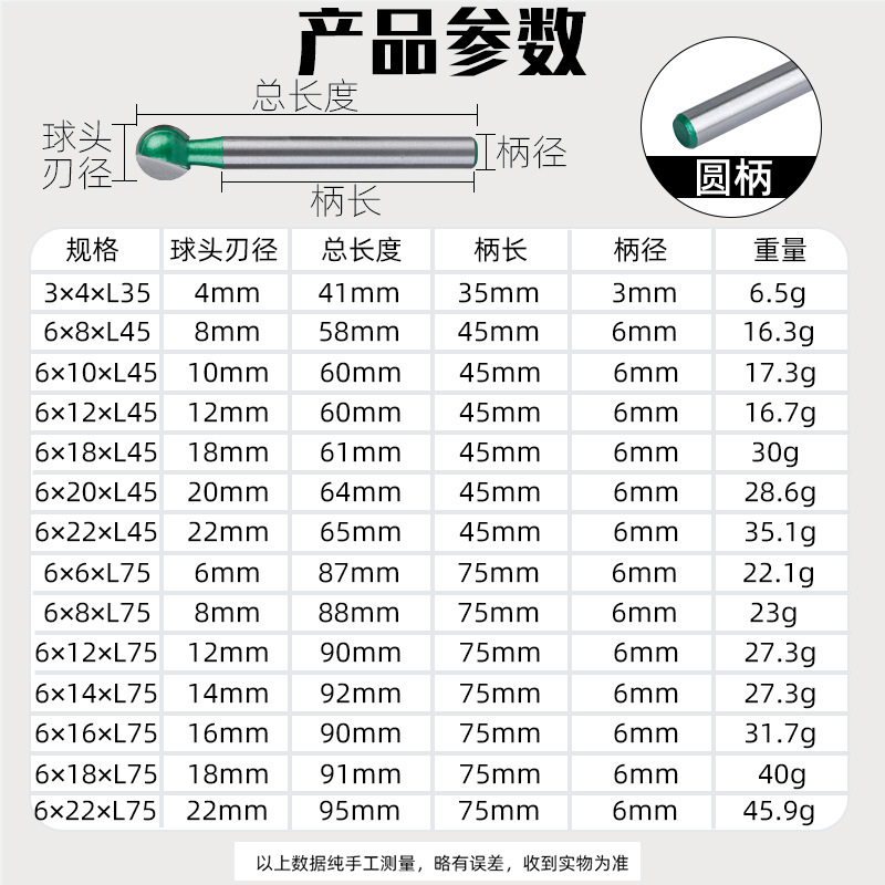 The extended handle of the ball cutter, the ball-head type milling cutter for grinding woodworking tea trays, the woodworking tool for shaping and engraving, and the electric type details Picture