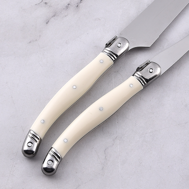 Cross-border stainless steel knife and fork, off-white ABS handle, meat separation salad knife and fork tableware, steak and barbecue knife and fork tools Application Scenario