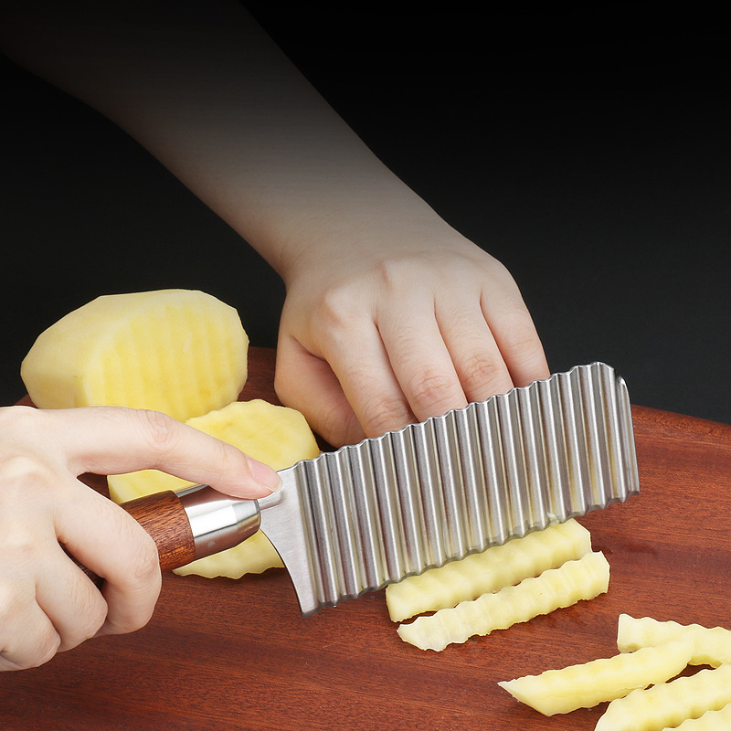 Stainless steel wavy knife potato knife, multi-functional commercial and household deep-textured thickened Langya potato fancy French fries knife full figure