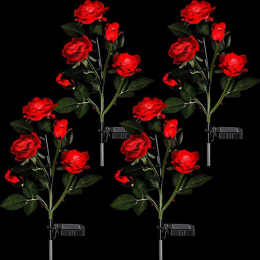 Cross-border solar rose flower lights, outdoor simulation lights, garden decoration, three-head and five-head rose simulation flower lawn lights Specification drawing
