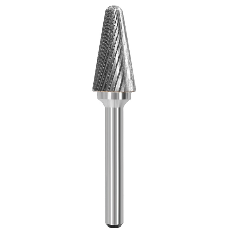 Tungsten steel grinding head, hard alloy rotary file, conical dome milling cutter, metal grinding and engraving single and double grooves L-shaped details Picture
