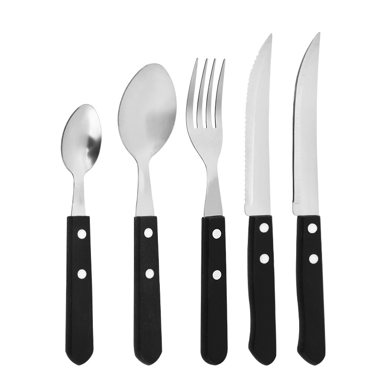 Stainless steel Western-style knife, fork and spoon sets, steak knife, fork and soup spoon set, wooden handle tableware four-piece set, cross-border bestseller recommendation Item Picture