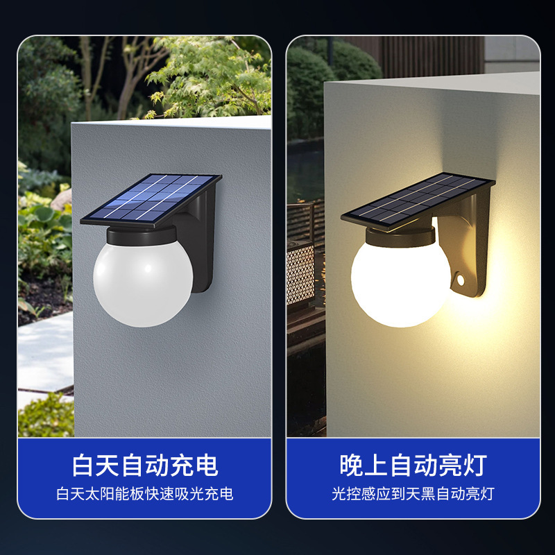 Cross-border solar outdoor wall lamps, spherical lighting fixtures, garden and courtyard exterior wall sensor lights, simple waterproof corridor lights Specification drawing