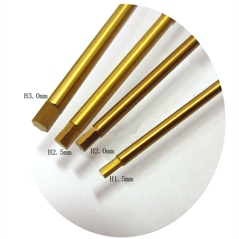 Imported high-speed steel titanium gold hexagonal screwdriver head model tool accessories, hexagon socket screwdriver, titanium-plated screwdriver pins Specification drawing