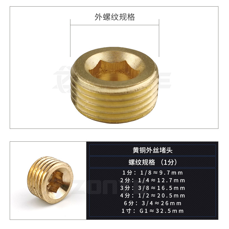 Pneumatic metal external thread 1, thread 2, 3, 4, pipe 4, 6, 1 inch hexagon socket copper plug, head tube cap Application Scenario