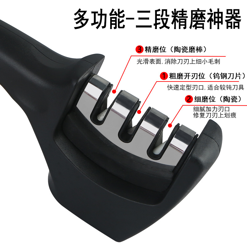 A knife-sharpening wonder, a versatile tool for sharpening kitchen knives, a knife sharpening stick, a portable 3-section household 3-section knife sharpener details Picture