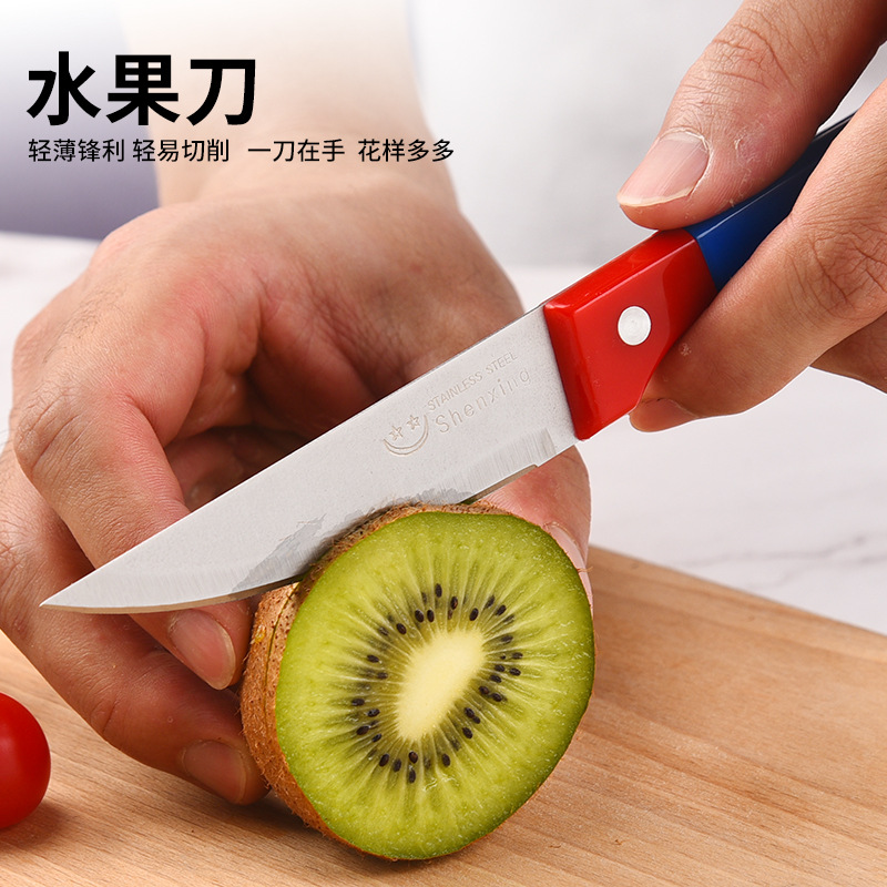 Factory wholesale three-color fruit knives, export set knives to Southeast Asia, kitchen peeling, outdoor barbecue, and Western cuisine knives details Picture