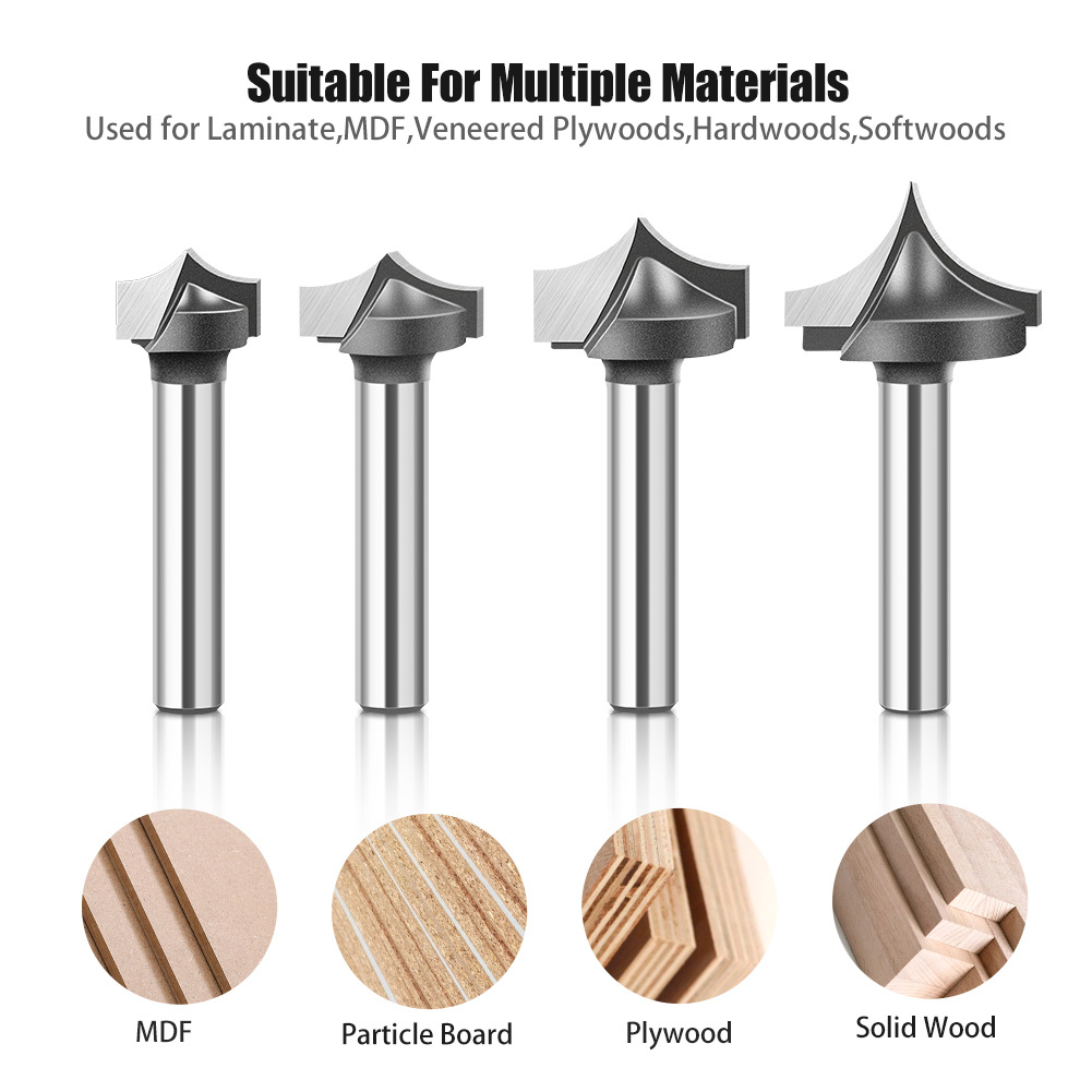 Woodworking pointed-nose engraving knife, trimming machine, line knife, chamfering knife, fillet knife, milling cutter, 1/2 handle, 1/4 handle details Picture