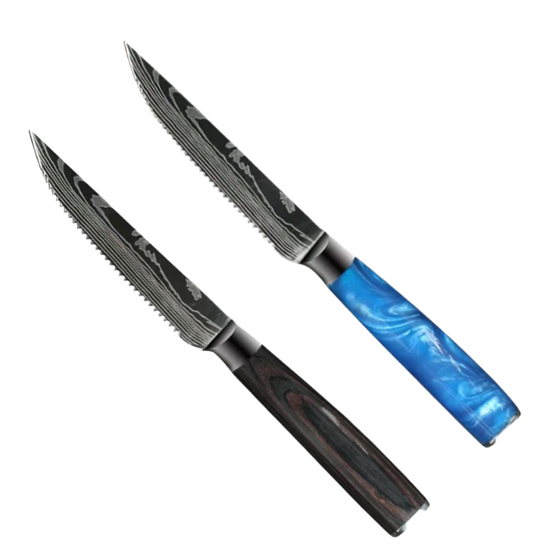 Western-style tableware, steak knife, high-end restaurant steak cutting knife, Damascus steel, commercial and household, hotel European style Item Picture