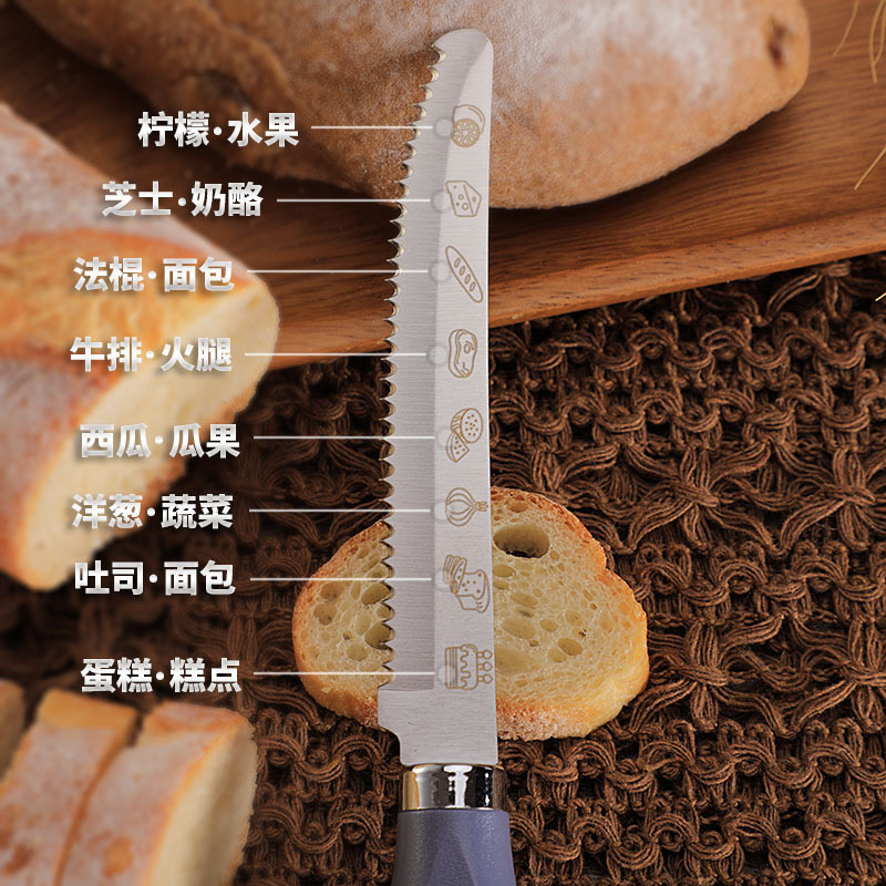 Cross-border in-stock stainless steel toast and bread knife, cheese and cheese knife, ABS handle serrated steak knife, kitchen Western food knife Specification drawing