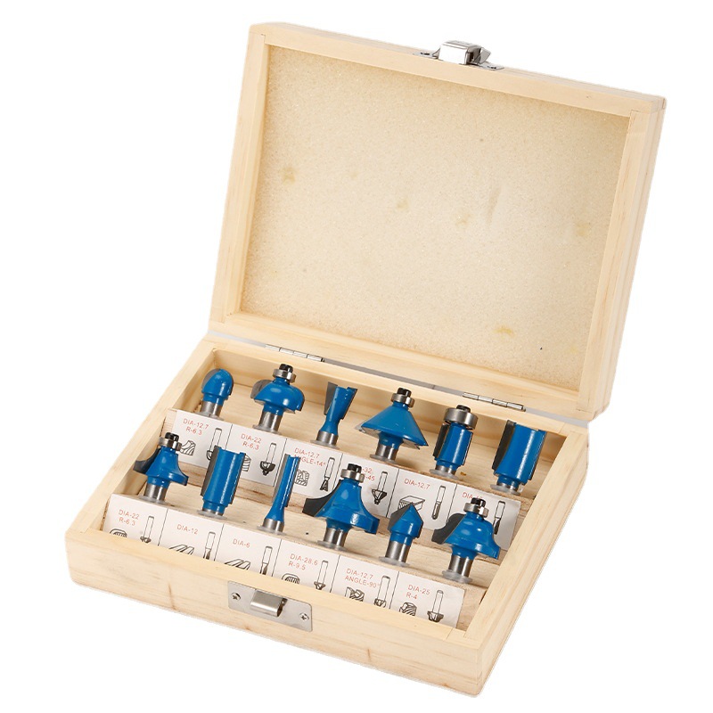 12-piece and 15-piece sets of 1/4 and 1/2 woodworking milling cutters, engraving machine lathes, bakelite edge trimming milling cutter sets Item Picture