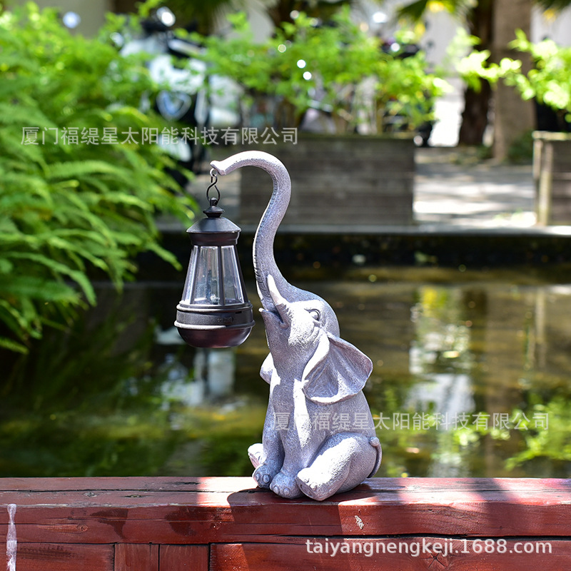 Outdoor solar lamps, elephant lanterns, animal resin handicrafts, cross-border ornaments, garden lamps, courtyard lamps, lawn lamps full figure