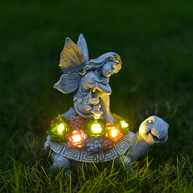 Cross-border Garden Angel Girl Turtle Statue Outdoor Solar Garden Lamp Resin Decorative Item Flower Fairy Lamp details Picture
