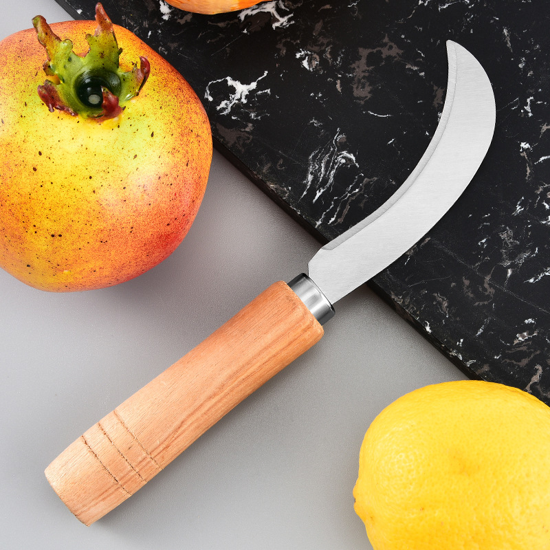 The manufacturer supplies wooden handles for sausage knives, small curved knives, pineapple knives, single-edged banana knives, fruit knives, peelers and leek cutters Specification drawing
