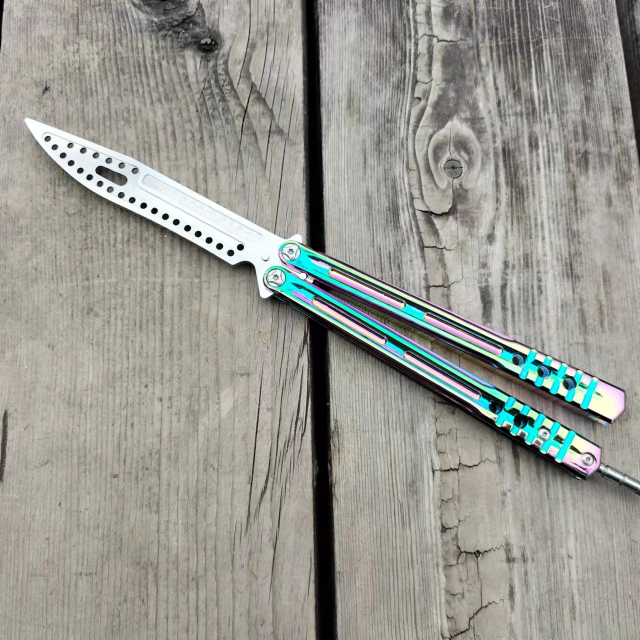 Dejia high-quality zinc alloy one-piece die-cast handle butterfly knife CSGO practice knife, unsharpened training knife Specification drawing