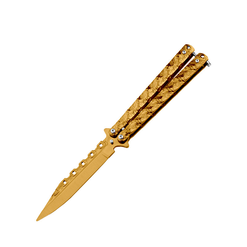The stainless steel training tool for the CSGO game chain butterfly knife is practiced without cutting the blade. Practice folding and swinging the knife undefined